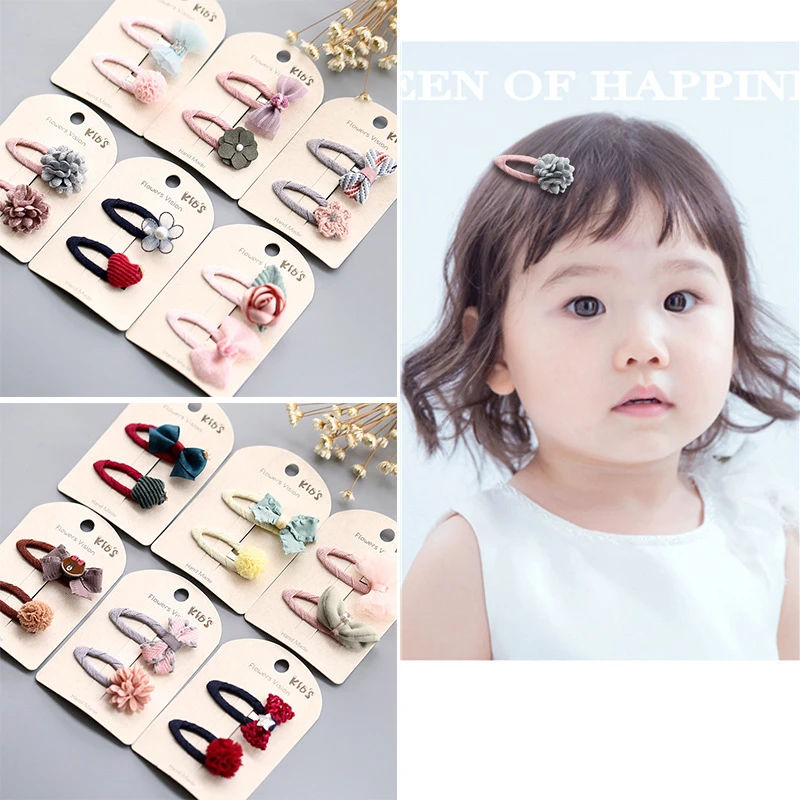 

Baby Girls Cute Flower Hair Clips Set Geometric Bowknot Soft Cloth Mesh Do not hurt the hair Hairpins Headwear Hair Accessories