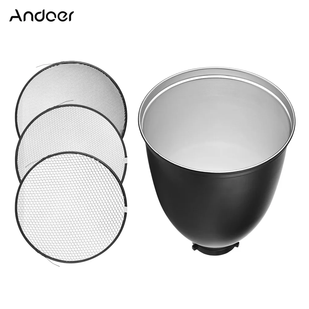 

Andoer Bowens S-Type Mount Reflector Diffuser Shade Lamp Shade with Honeycomb Grid for Bowens Mount Studio Strobe Flash