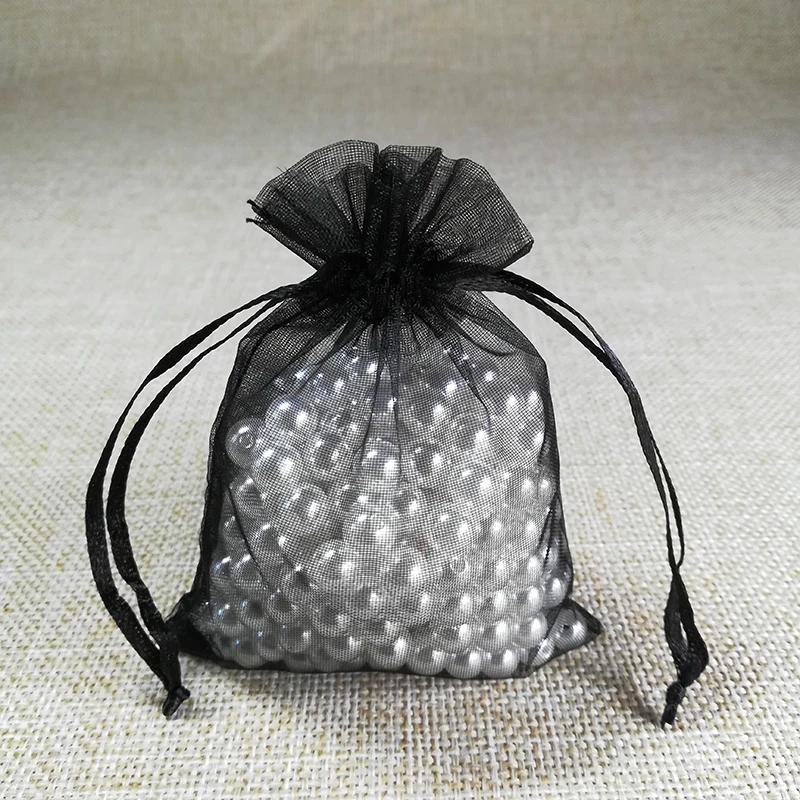 Black 100 шт. Сумка из органзы 5x7 7x9 9x12 10x15 см Упаковка из органзы для украшений сумки Свадебная вечеринка Сумочка для подарков День рождения Рождественский подарок сумки - Цвет: Black