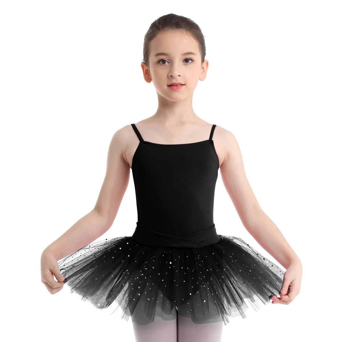US Girls Ballet Dance Tutu Dress Leotards Shoulder Straps Sequins Skirts Outfits 