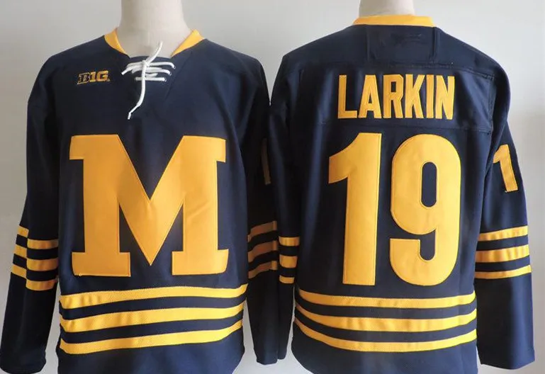 

Michigan Wolverines #19 Dylan Larkin Retro throwback Hockey Jersey Embroidery Stitched Customize any number and name