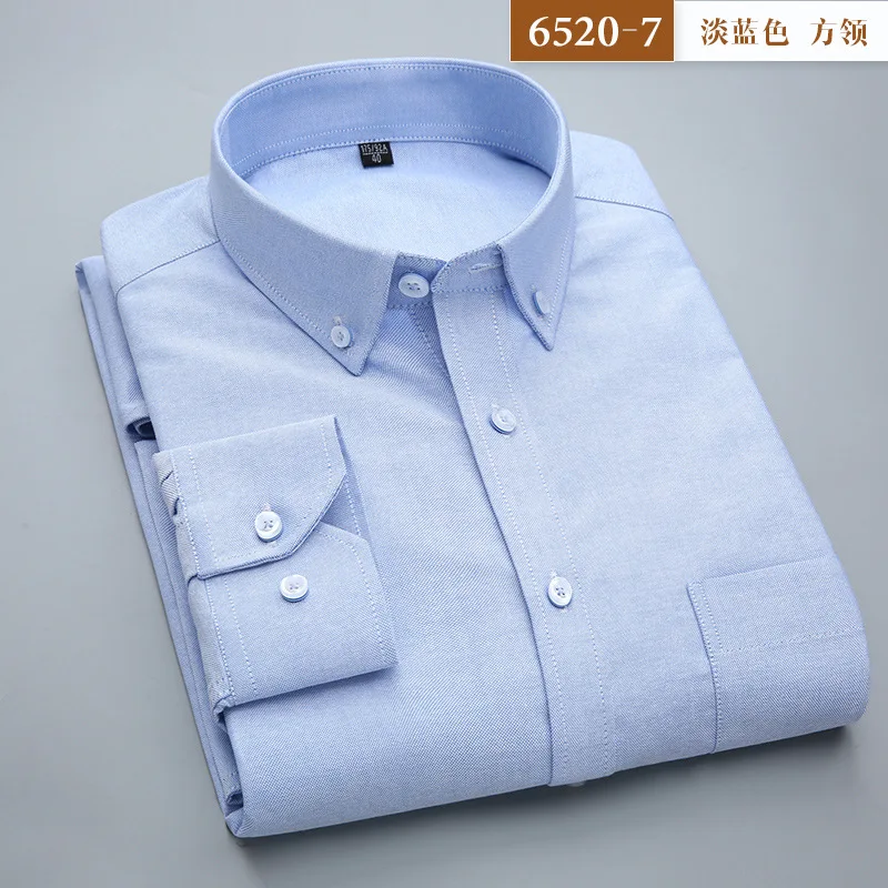 6520-7 Blue Новинка, полосатая рубашка и клетчатая рубашка, чистый цвет, хлопок, Оксфорд, мужские рубашки с длинным рукавом, повседневные рубашки, Мужская одежда, уличная одежда - Цвет: 6520-7 Blue