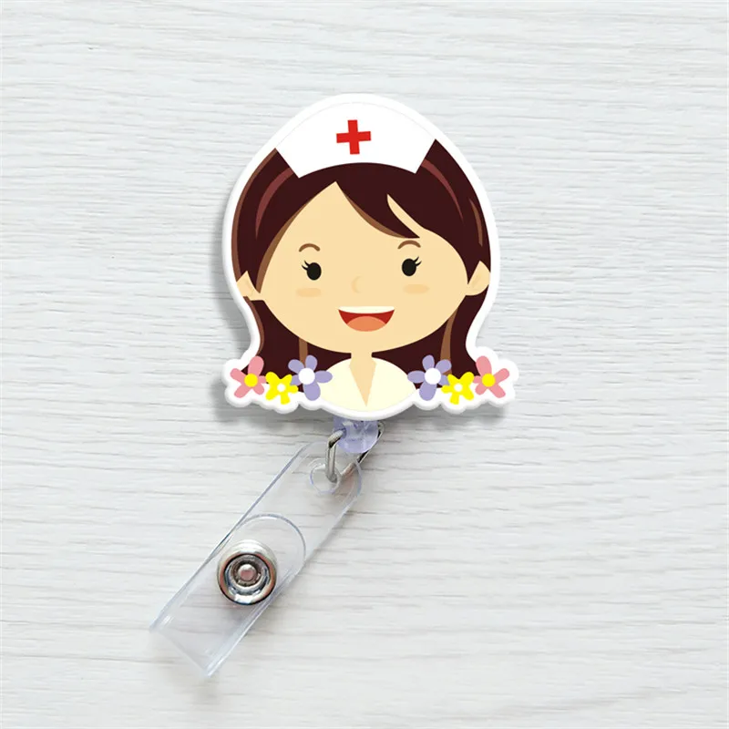 

Retractable Pull Badge Reel beautiful girl Doctor Nurse ID Lanyard Name Tag Card Badge Holder Reels Key Ring Chain Clips