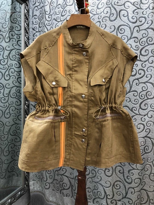 

2019 early autumn new female small round neck waist drawstring waist pure color wild shirt 725