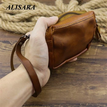 

Coin Purse zipper wallet Brown Green First layer cowhide card case Korea Japan Style Card package card Purse Handmade