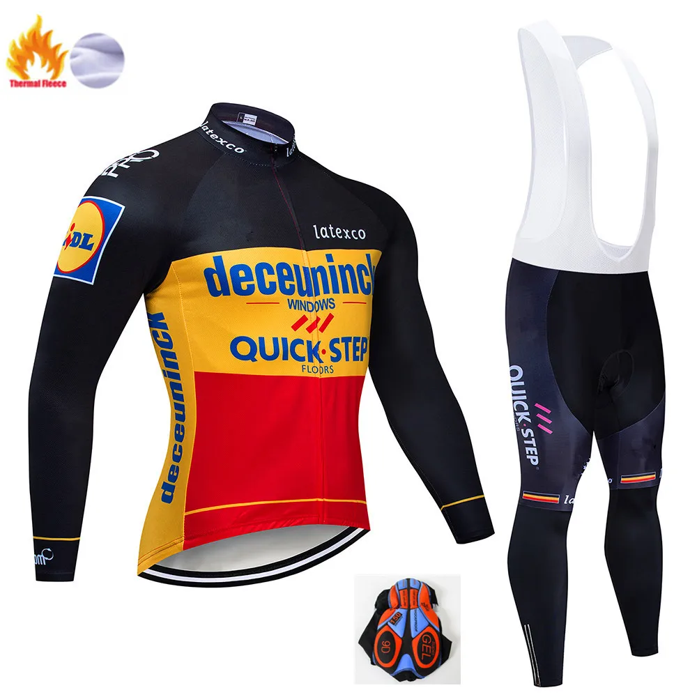 Pro Team QUICK STEP Велоспорт Джерси 9D нагрудник набор Бельгийская велосипедная одежда мужская зимняя теплая флисовая велосипедная Одежда для велоспорта - Цвет: Winter suit