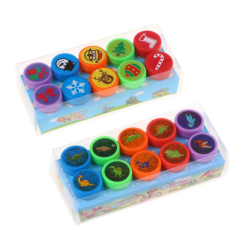 10 Uds. Sello para niños DIY pintura niños juguete dibujos animados animales Scrapbooking Stamper decoración de álbum de fotos Cute Kindergarten Supplies