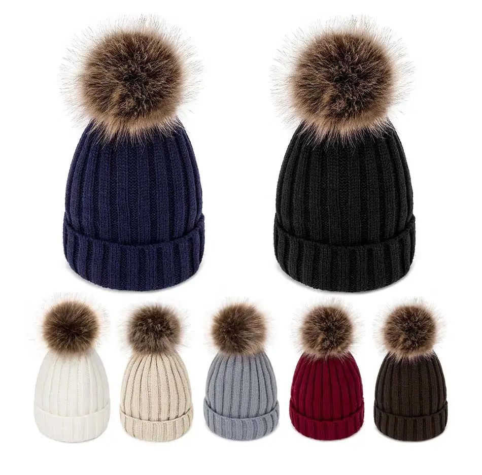TRUENJOY толстые теплые женские зимние шапочки шапка с помпоном сплошной цвет мягкая удобная вязаная шапка бини капот Мода