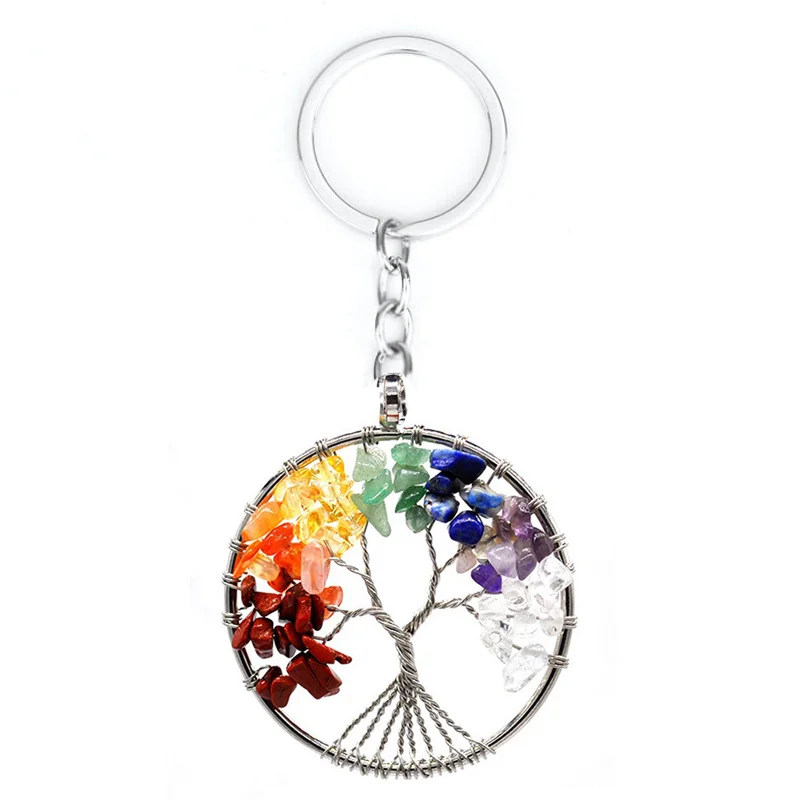 

Tree of Life Natural Stone Pendant Keychain Bag Charms Fashion Silver Jewelry Gift Keychains Key Ring for Women Accessories 2019