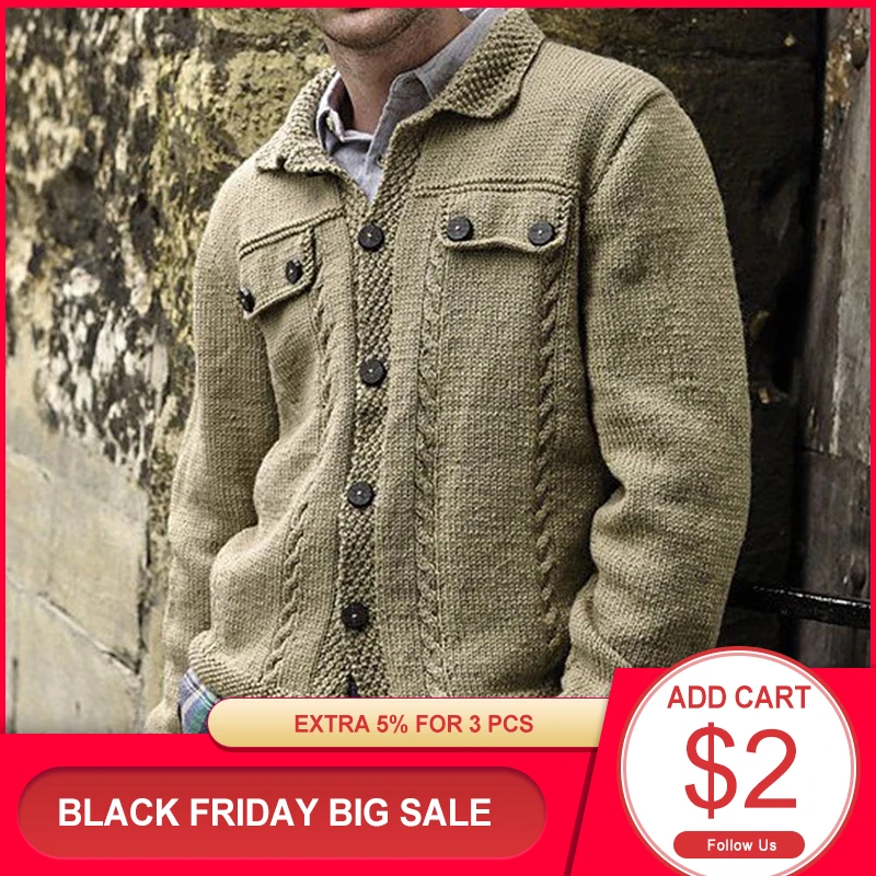 

Autumn New Style Knitted Men's Cardigan Vest Fashion Men Sweater Design Hand-knitted Knitted Pattern Casual Street Wear Male
