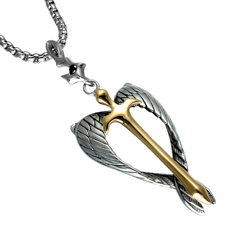 

Christian Vintage Titanium Steel Wings Cross Pendant Necklace