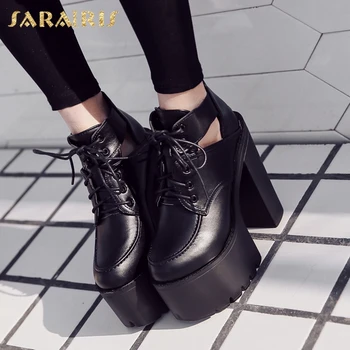 

Sarairis 2020 New Fashion Square High Heels Black Shoes Woman Boots Female Zip Up Platform High Quality Ankle Boots Female
