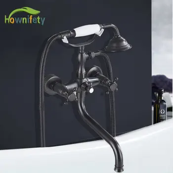 

ORB Wall Mounted Shower & Tub Faucet Spout Dual Handles telephone type hot cold mixer Tap Bath Long 360 swivel spout