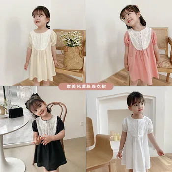 

Children short sleeve dress 2020 summer new lace sweet baby Korean Princess Dress