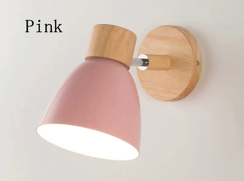 Скандинавский простой светодиодный настенный светильник для кафе-бара, современный 6 цветов деревянный настенный светильник для гостиной спальни - Цвет абажура: Розовый