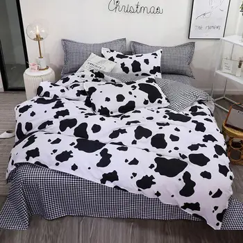 

50Bed linen Bedding Set Black Cow Curve Duvet Cover Flat Sheet Pillowcase Quilt Cover Full Queen King Size 3/4pcs Bedclothes