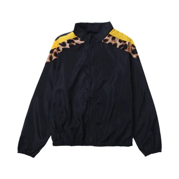 

New Women Autumn Leopard Stitching top Zipper Punk Loose Coat Jacket Tops Ladies Black Long Sleeve Jackets Women's Clothing