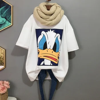 

Disney Donald Duck Women Loose T-shirts Summer Oversized Lazy Boyfriend T-shirts Tops Black White Female Clothes Graphic New Tee