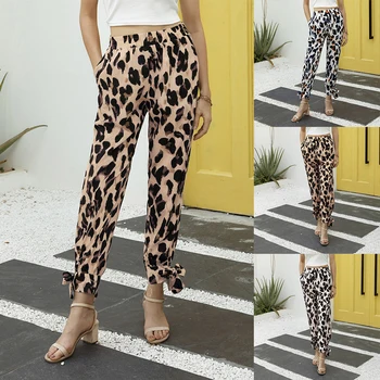 

Spring and Autumn Leopard Print Side Open Sexy Trousers High Waist Wide Leg Pants