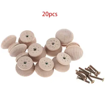 

20PCS Natural Wood Cabinet Drawer Pull Handles with Screws Wardrobe Door Knobs