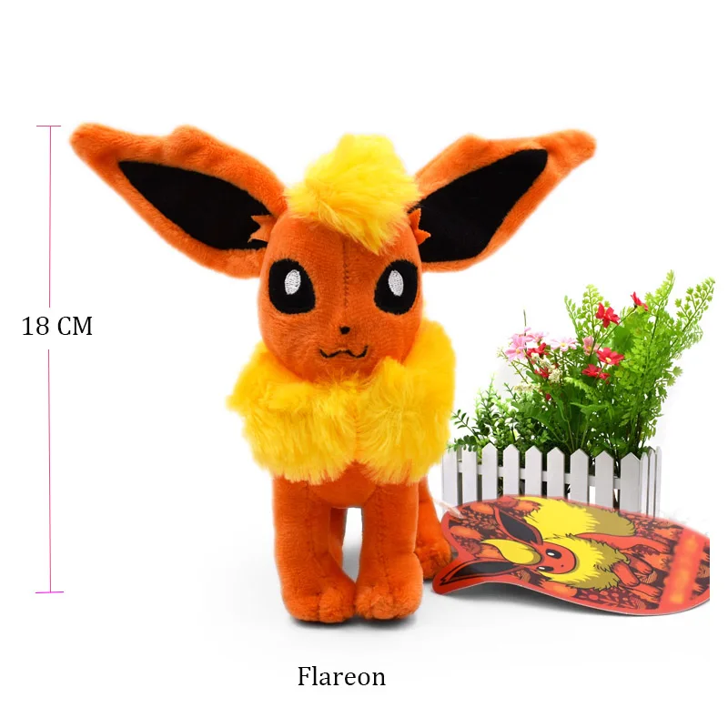 9 видов стилей стоящий Eevee Vaporeon Glaceon Umbreon flarion Jolteon Espeon Leafeon Sylveon животное плюшевая качественная мультяшная игрушка - Цвет: Flareon