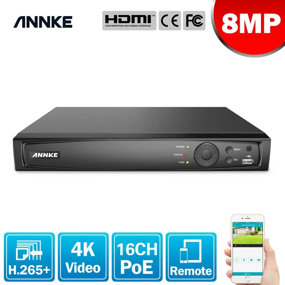 ANNKE 8MP 16CH POE видео рекордер 4K H.265 + NVR для 2MP 4MP 5MP IP камера домашнего наблюдения