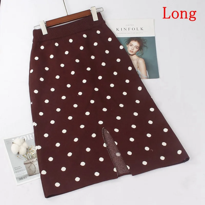 long coffee 342 ONLYSVTER, толстая Женская Осенняя Зимняя юбка-карандаш, Толстая теплая длинная трикотажная юбка-свитер в горошек, женская черная юбка - Цвет: long coffee 342