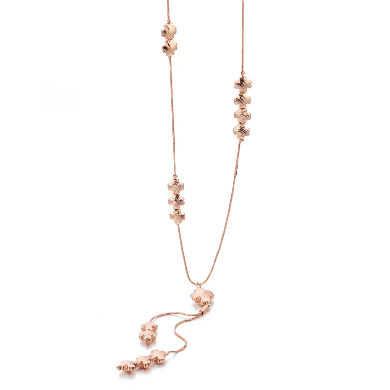 Женское ожерелье с подвеской в виде четырехлистного клевера длинное из розового