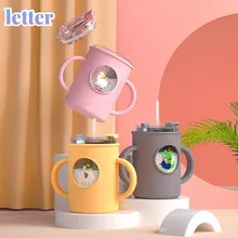 Tasse à lait Anti chute pour bébé, avec poignée en paille, bouteille d'alimentation en Silicone à Double poignée, verre Portable pour enfants 