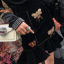 Черный тяжелое ремесло бисерный узор бабочка бисером бархат рыбий хвост юбка осень и зима Ретро Мода Дикий пакет хип