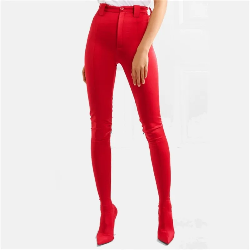 Thigh High Boots Silk Lycra Sexy Pointed Toe Thin Super High Heels Pants Boots Fashion Woman Shoes Luxury Over The Knee Shoes