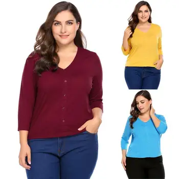 

Daily suit OWLPRINCESS Big yards dress pure color single-breasted 7 minutes of sleeve v-neck leisure