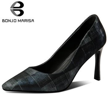 

BONJOMARISA Sexy Lady High Heel Pumps Pointed Toe Mixed Color Thin Heel Shallow Slip On Pumps Women Dress Party Shoes Woman