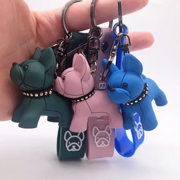 

Fashion Cartoon Bulldog Dog Keychain Colorful Soft Rubber PVC Lovely Dog Keychains for Women Key Chain Car Key Ring Bag Jewelry