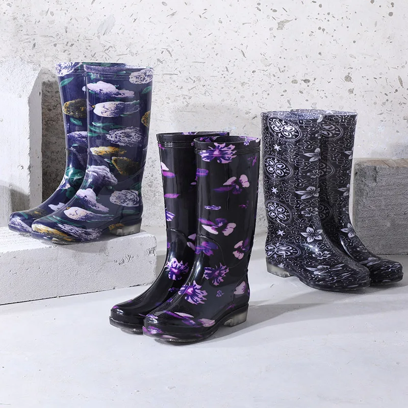 

Women's Boots Waterproof Rain Boots Hight-top Anti-slip Rain Boots Crystal Colored Cloth Waterproof Shoes-Style Rubber Shoes S
