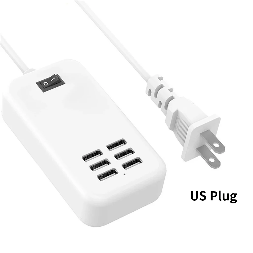 Desktop Charger 30W 6 USB Ports Wall Power Strip Plastic Travel Phone Charging Station Adapter US Plug |