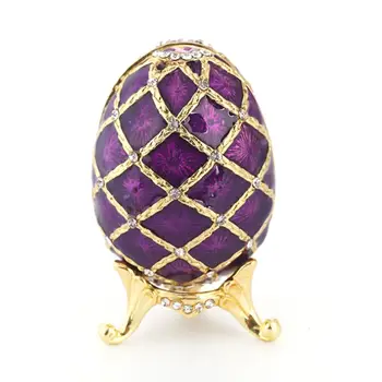 

Purple Hand Painted Jewelry Trinket Box with Rhinestones Unique Gift Home Decor Easter Day Collectible Storage