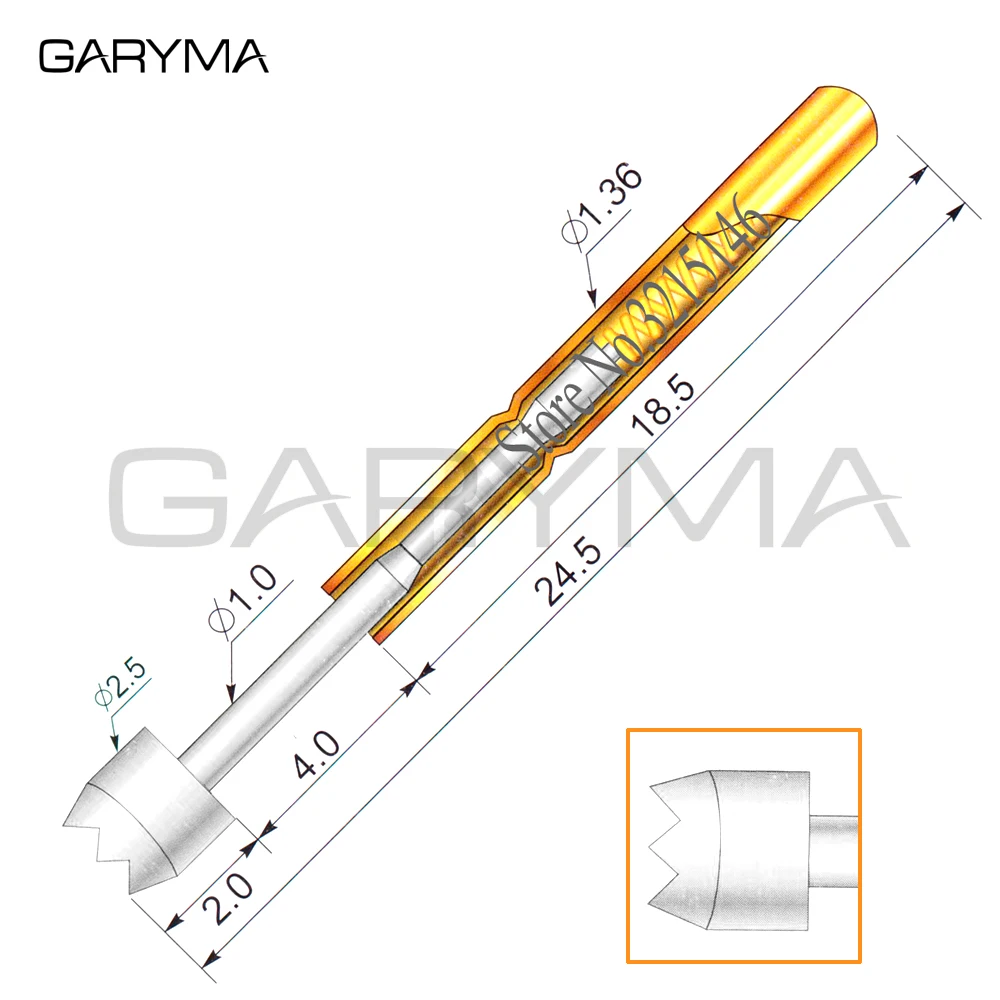 100Pcs P160-H5 Dia 2.5mm Spring Test Probes Pogo Pin Length 24.5mm Stroke Spring Froce:140g Tool | Инструменты