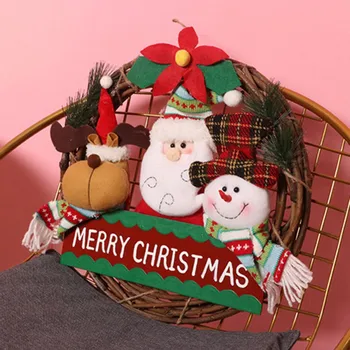 

Christmas Wreath Rattan Wreath Pendant Creative Three-headed Hand Made Three Figures Handmade Circular Pendant Ornaments Drop