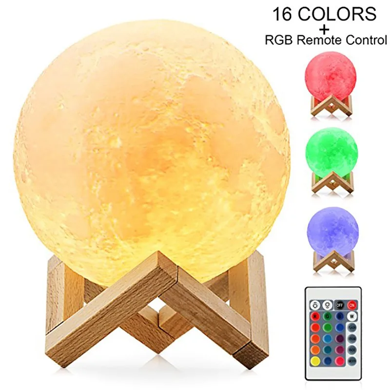 

16 Colors RGB Moon Light Lamp with Remote 3D LED Night Light Adjustable Brightness USB Rechargeable Lunar Light Home Decor