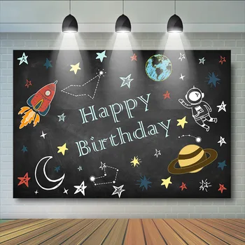 

Universe Adventure Birthday Backdrop Spaceship Astronaut Boy Birthday Photography Background Space Rocket Science Decor Banner