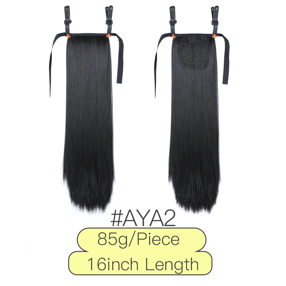 AIYEE 1" 22" 2" 28" 3" длинный прямой шнурок синтетический конский хвост черный/коричневый термостойкий шиньон для наращивания волос - Цвет: A2