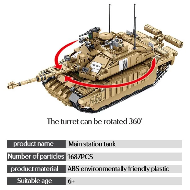 1687 шт., Военный танк Challenger 2, сборные блоки DIY, модель WW2, фигурки армейского солдата, Бики для мальчиков, рождественские игрушки