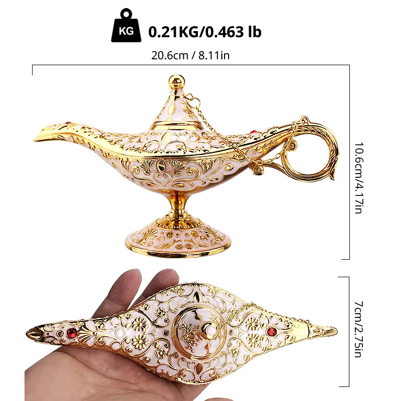 Lâmpada Aladdin esculpida em metal vintage, elegante luz vintage