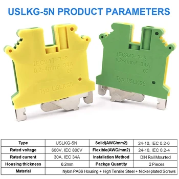 

New Din Rail Terminal Blocks Kit,Uk5N Terminal +Ground Blocks+Aluminum Rail+D-Uk End Covers+E/Uk End Brackets+Bridge Jumpers Kit