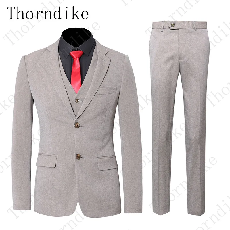 Thorndike Terno Masculino, Свадебный костюм для мужчин, лучший мужской смокинг, мужской костюм, подходит ведущему певцу(пиджак+ жилет+ брюки), Traje Hombre