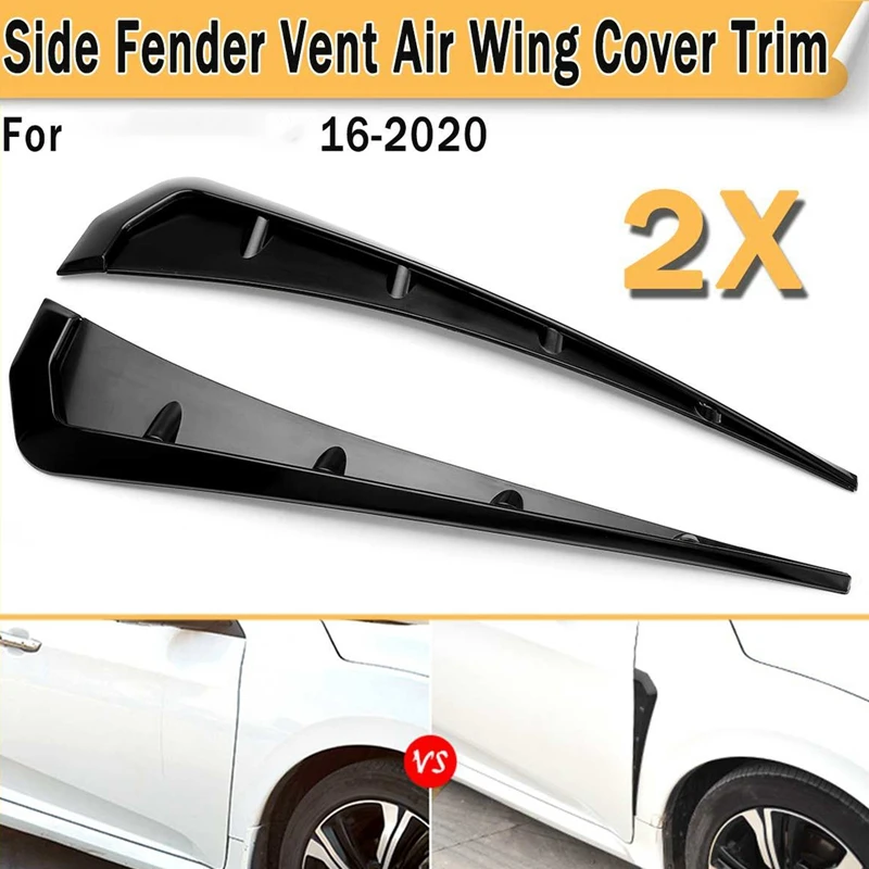 

NEW-Side Fender Vents for Honda Civic 10Th Gen 2016-2020 Front Pair Gloss Black ABS Fender Vent Covers