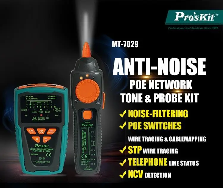 Pro'skit MT-7029-C анти-помех аудио сети POE проверка линии сетевой кабель тестер для телефонная проводка детектор Линии Трекер