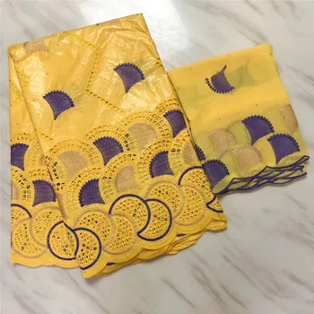 

Yellow Guinea Bazin Brocade Damask Fabric with Soft Swiss Lace for Femme Robe New Bazin Riche Brode Fabric 5yards/set