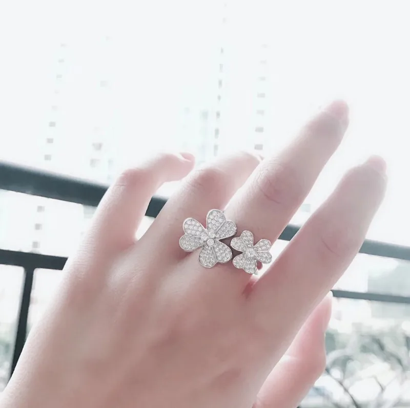 hot brand jewelry 925 stelring silver between the finger ring cz zircon flower petal Frivole style three leaf clover | Украшения и